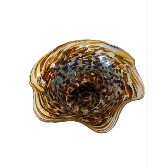 Hand Blown Signed Art Glass Fluted Confetti Bowl Dish Vase 10" x 4" - Picture 1 of 7